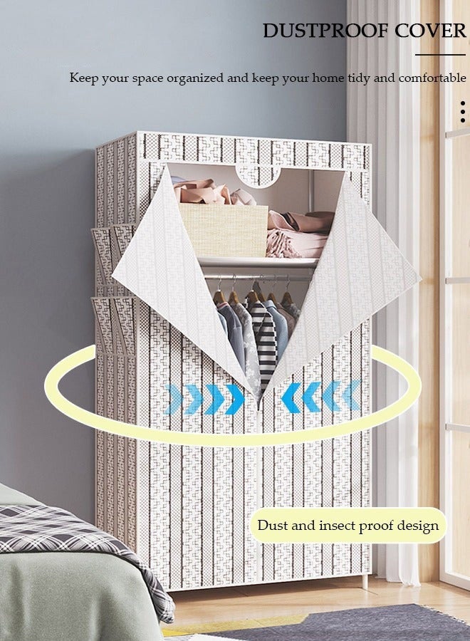 DURKU Portable Clothes Closet with Side Pockets, Fabric Wardrobe for Hanging Clothes, Freestanding Garment Organizer with Sturdy Fabric Cover, Closet Clothes Organizer with Zipper for Bedroom, Cloakroom Sturdy and Easy Assemble - Image 5